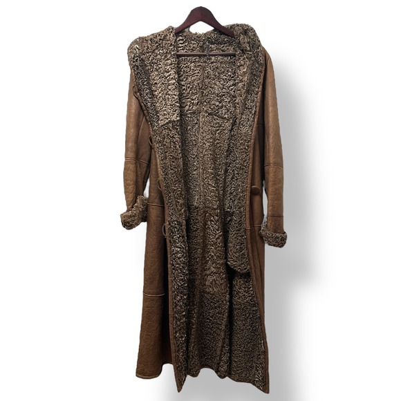 Vintage Womens L Brown 100% Curly‎ Sheepskin Shearling Hooded Penny Lane Coat - Picture 4 of 9